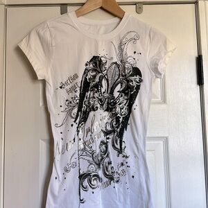 White cotton and spandex screen printed T-shirt from New Orleans. Size small.